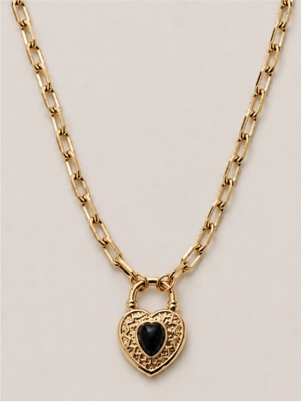 New! Classic Gold Heart Padlock Link Chain Necklace (4008)